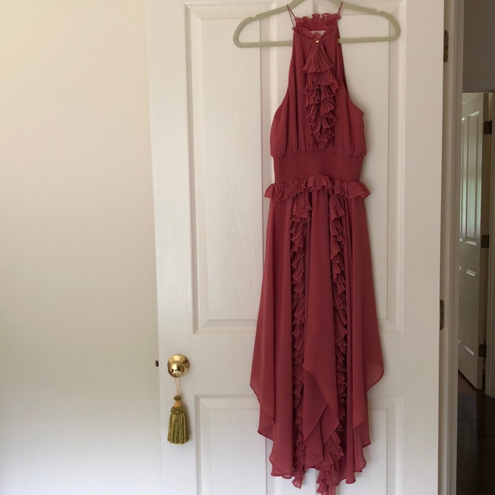 KEEPSAKE the Label Pink hue Asymmetrical Ruched  sleeveless dress